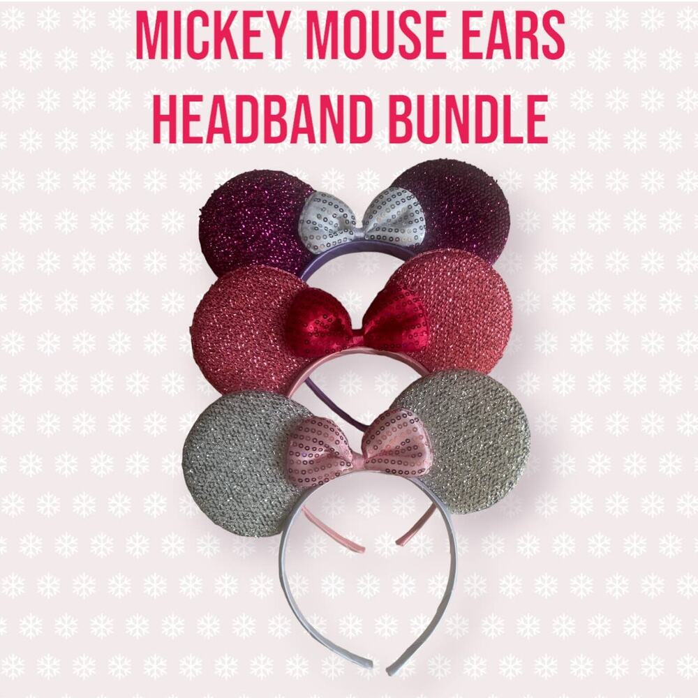 Mickey Mouse Ears Headband Bundle Pink Purple Grey Disney Minnie Set